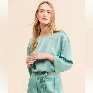 Anthropologie Sundays in Brooklyn Silky Utility Teal Women's Blouse